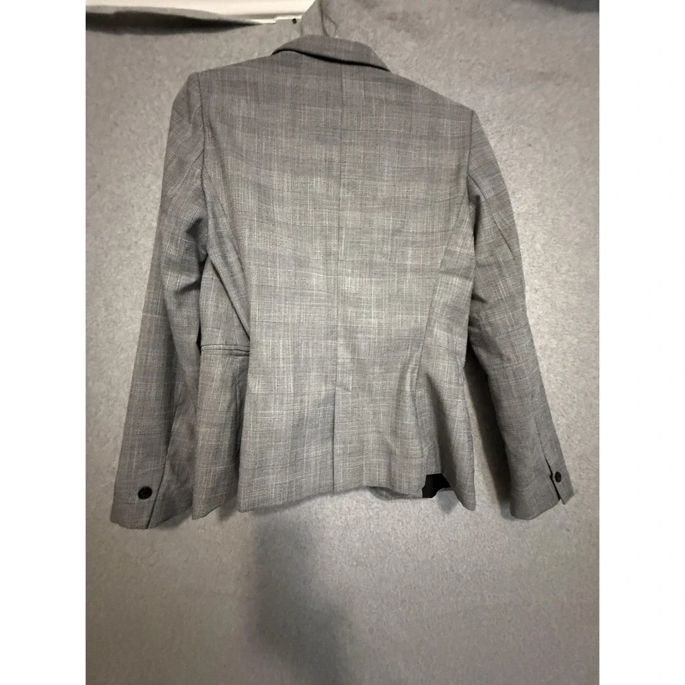 Zara Blazer Womens 4 Gray Plaid One Button Lined Stretch Tailored‎ Jacket Career